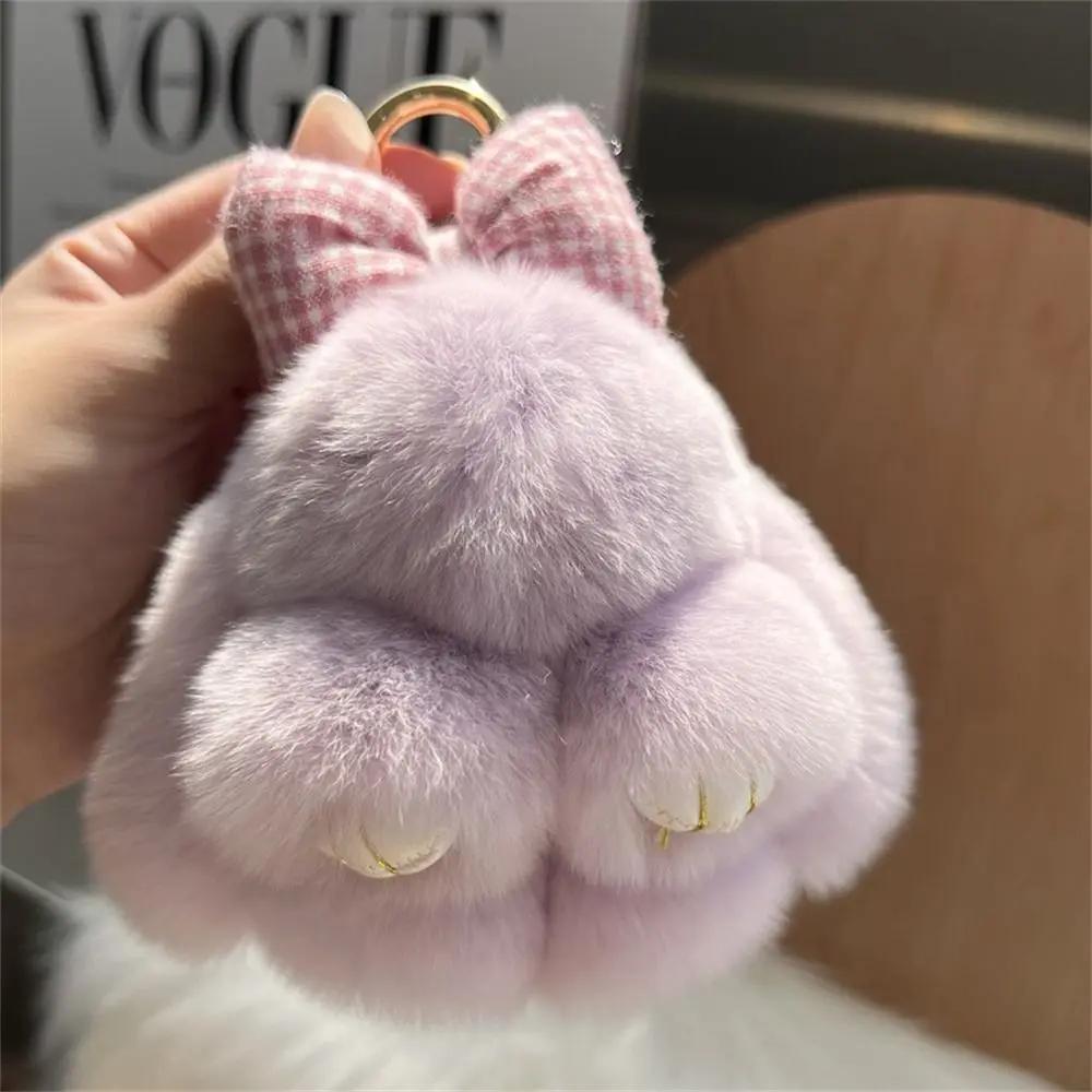 Porte-clés de voiture en peluche, Mini lapin, nœud en cheveux, sangle de sac, Couple de lapin mignon
