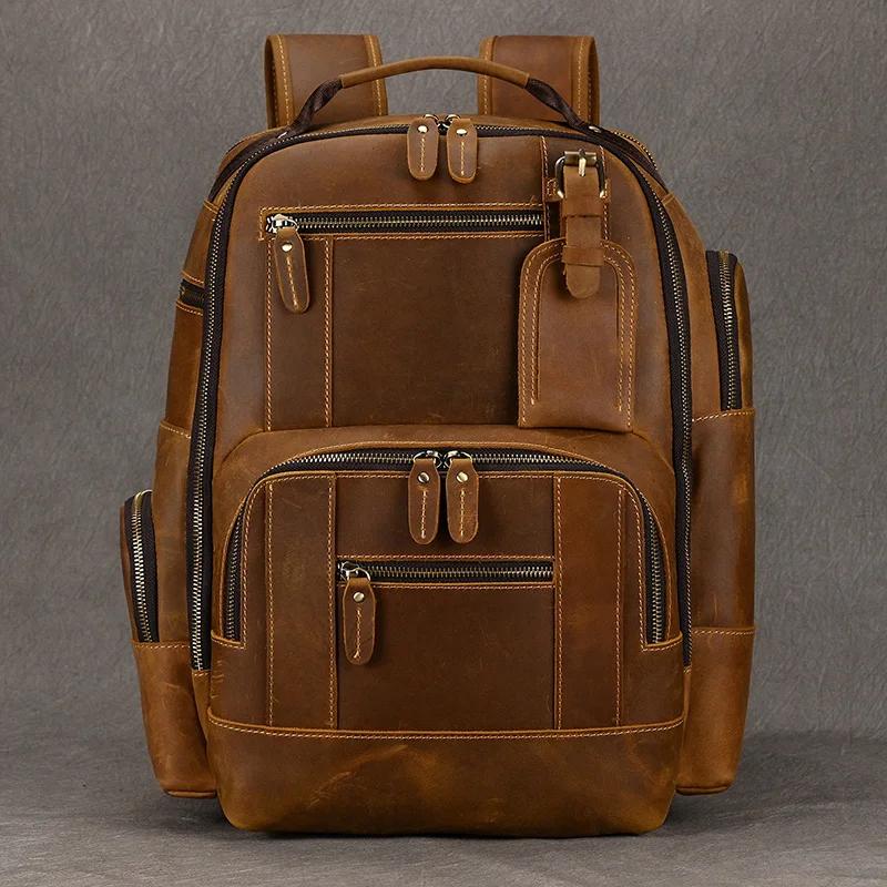 Sac à Dos Multifonction en Cuir Vintage pour Homme, Cartable d'École, Grand Voyage, Tendance