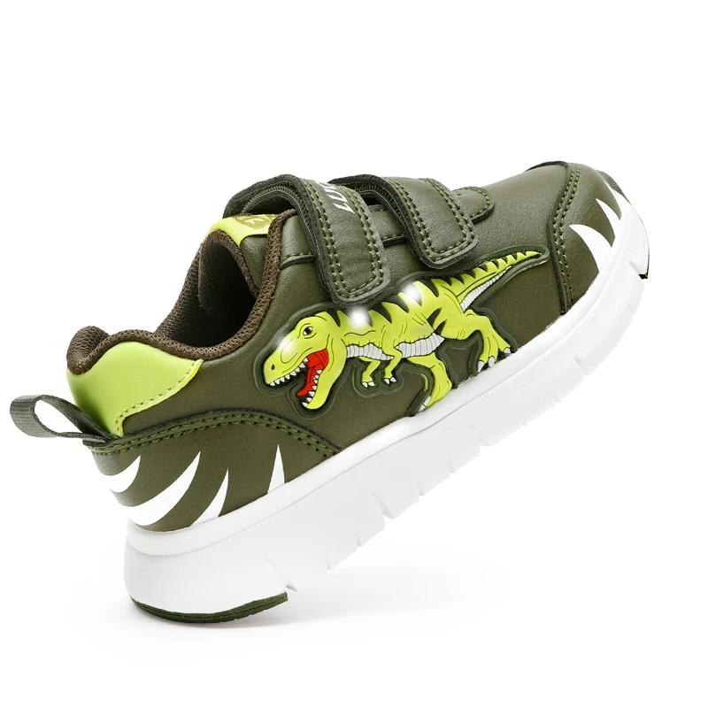 EXDINO dinosaure bébé enfants LED T-REX cuir automne nouveaux garçons filles clignotant baskets écla
