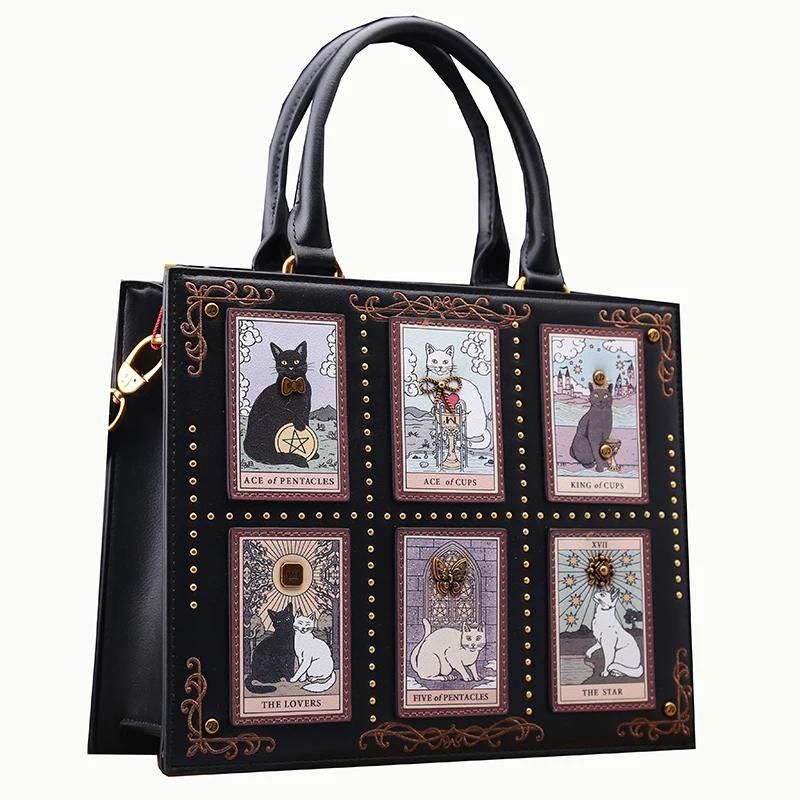 Sac de créateur vintage et de luxe avec broderie délicate impression de chat sac fourre-tout populai