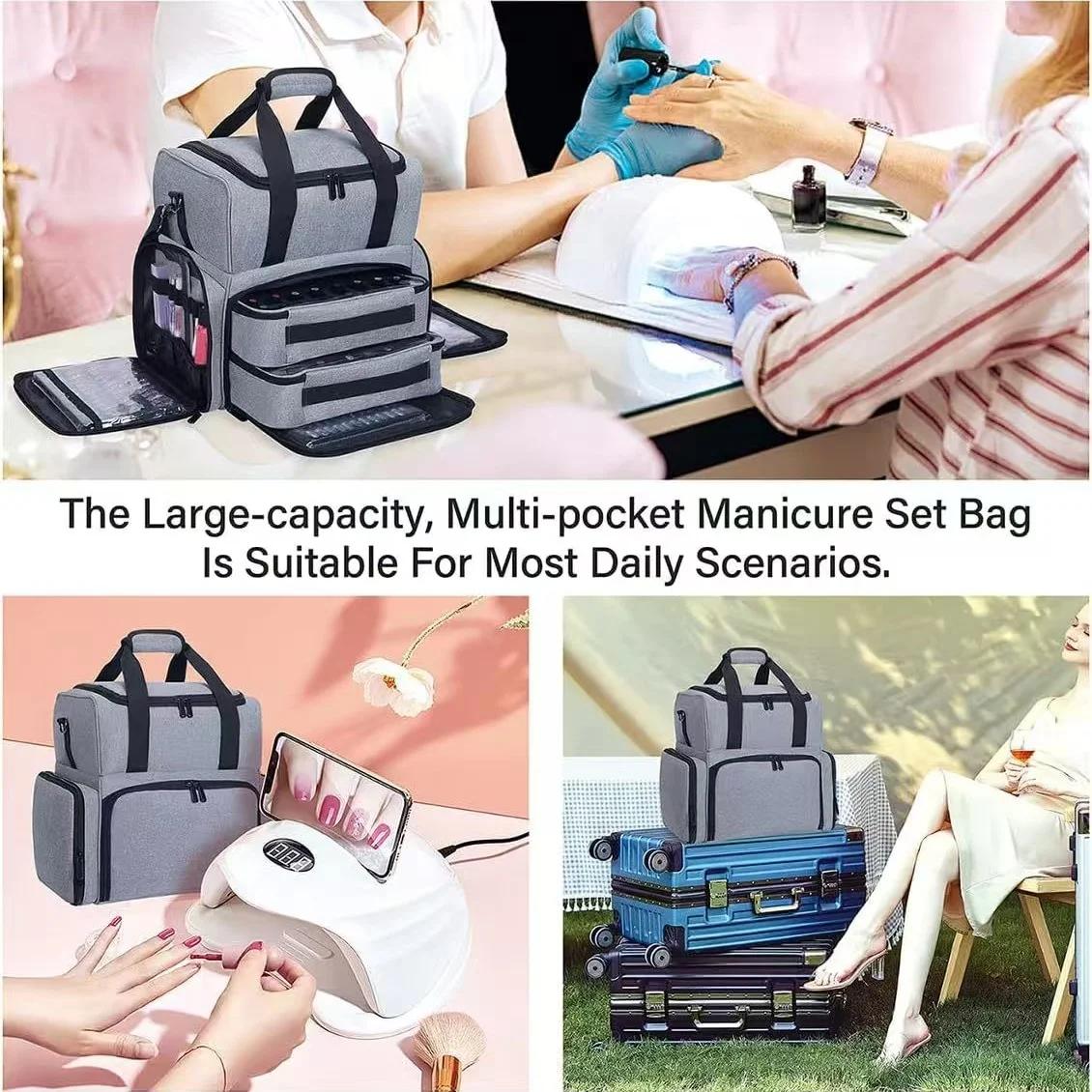Sac de rangement pour vernis à ongles en tissu Oxford, grande capacité, multi-compartiments, sac à m