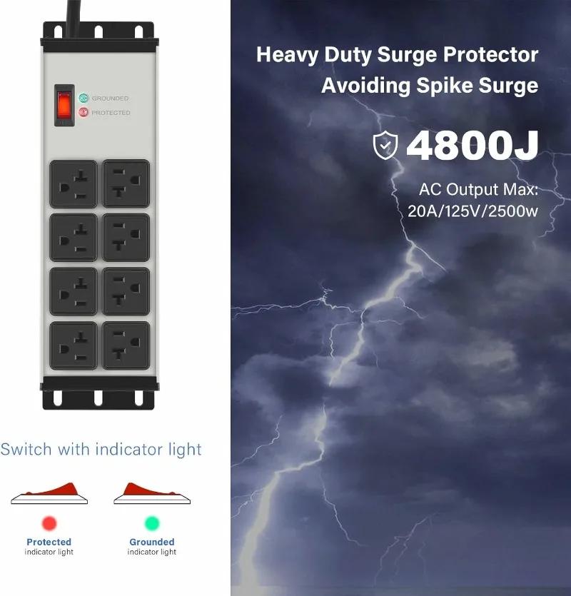 2 pièces multiprise robuste protection contre les surtensions 20 AMP, 8 prises calibre 12 magasin Ga