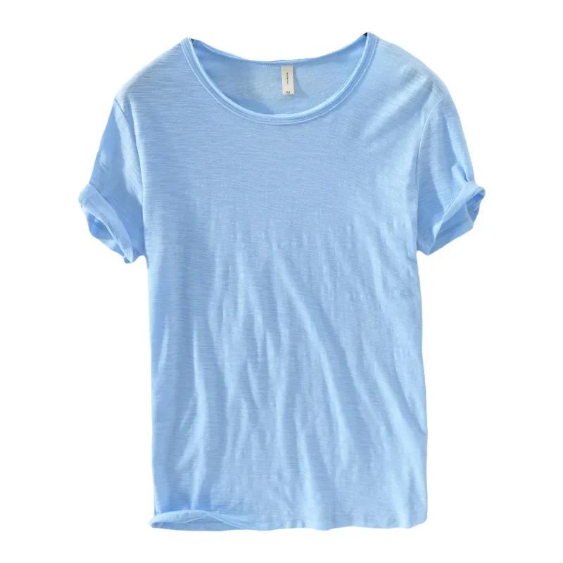 T-shirt rétro Raw Edge pour hommes, 100% coton, léger, respirant, coupe ajustée, monochromatique, co