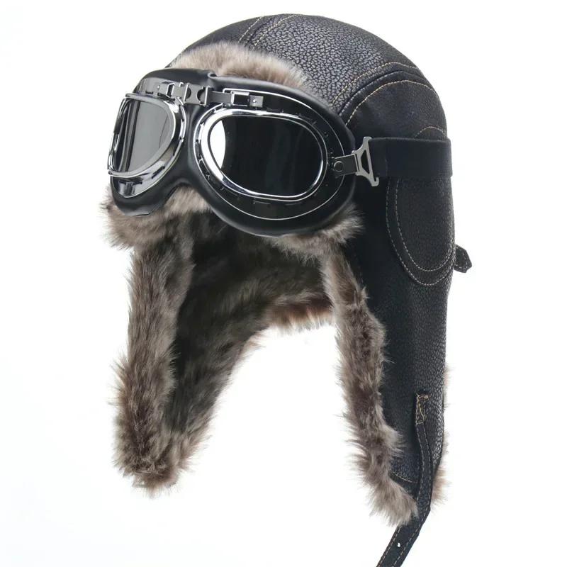 Chapeau de bombardier d'hiver pour hommes, avec lunettes, pour moto en plein air, coupe-vent, chaud,