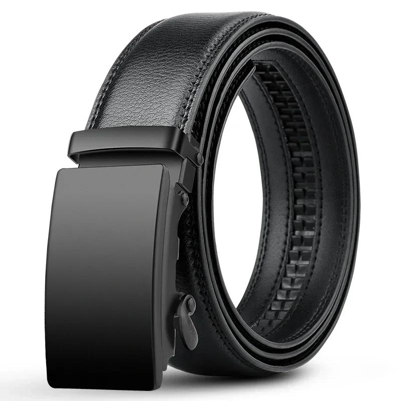 Ceinture automatique en cuir PU pour hommes, célèbre marque, affaires, sangles de taille, noir, jean