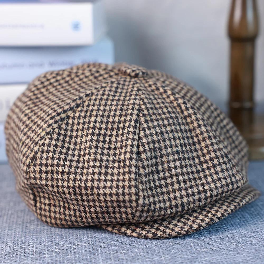 Casquette pied-de-poule Gatsby pour hommes et femmes, béret noir à carreaux, rétro britannique, casq