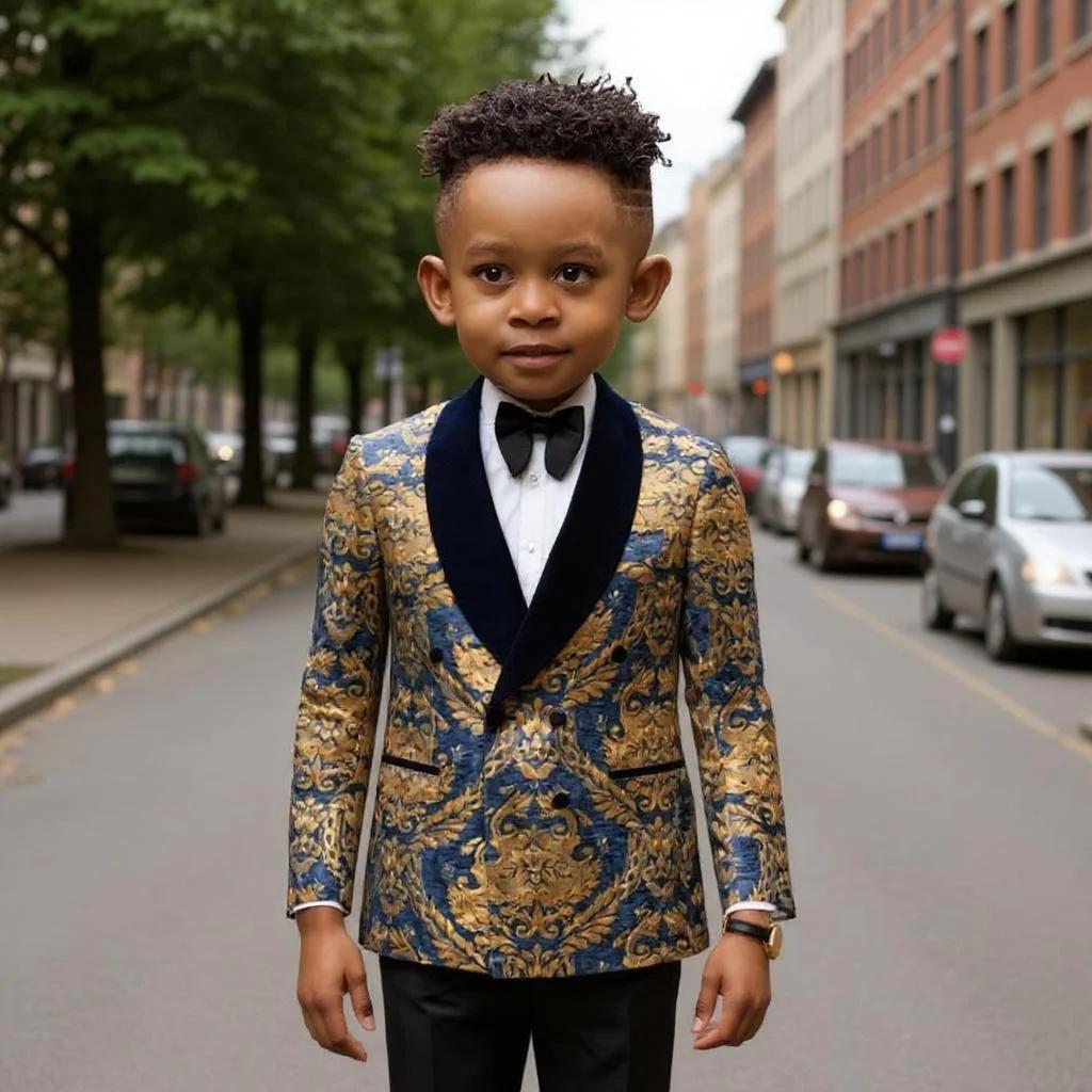Costumes floraux pour garçons, veste à Double boutonnage avec pantalon, ensemble deux pièces, motif 