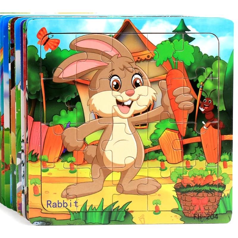 Nouveau puzzle en bois 3D de 20 pièces, animaux de dessin animé et véhicules, jouets éducatifs Monte