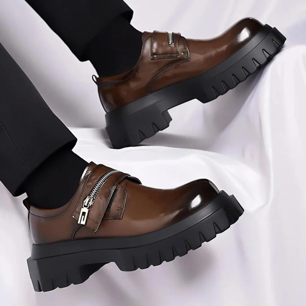 Chaussures en cuir pour hommes Derby 2026, semelle épaisse, style britannique, design décontracté, f