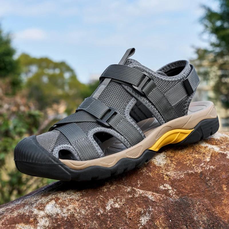 Sandales en maille respirante pour hommes, chaussures de plage et de marche en plein air, légères, c