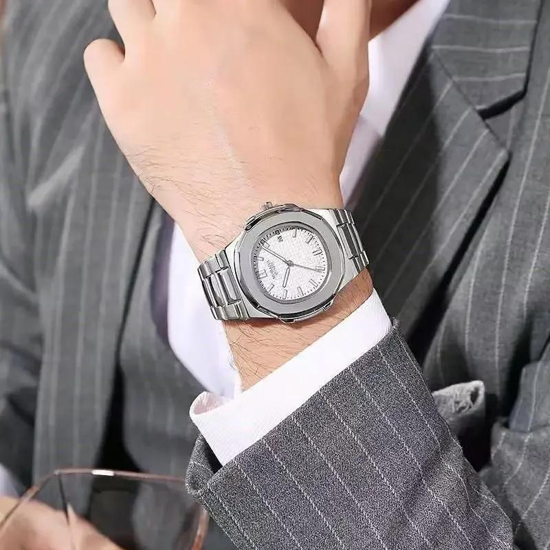 Montre de luxe pour hommes, mode décontractée, grand cadran, argent, acier inoxydable, calendrier, Q