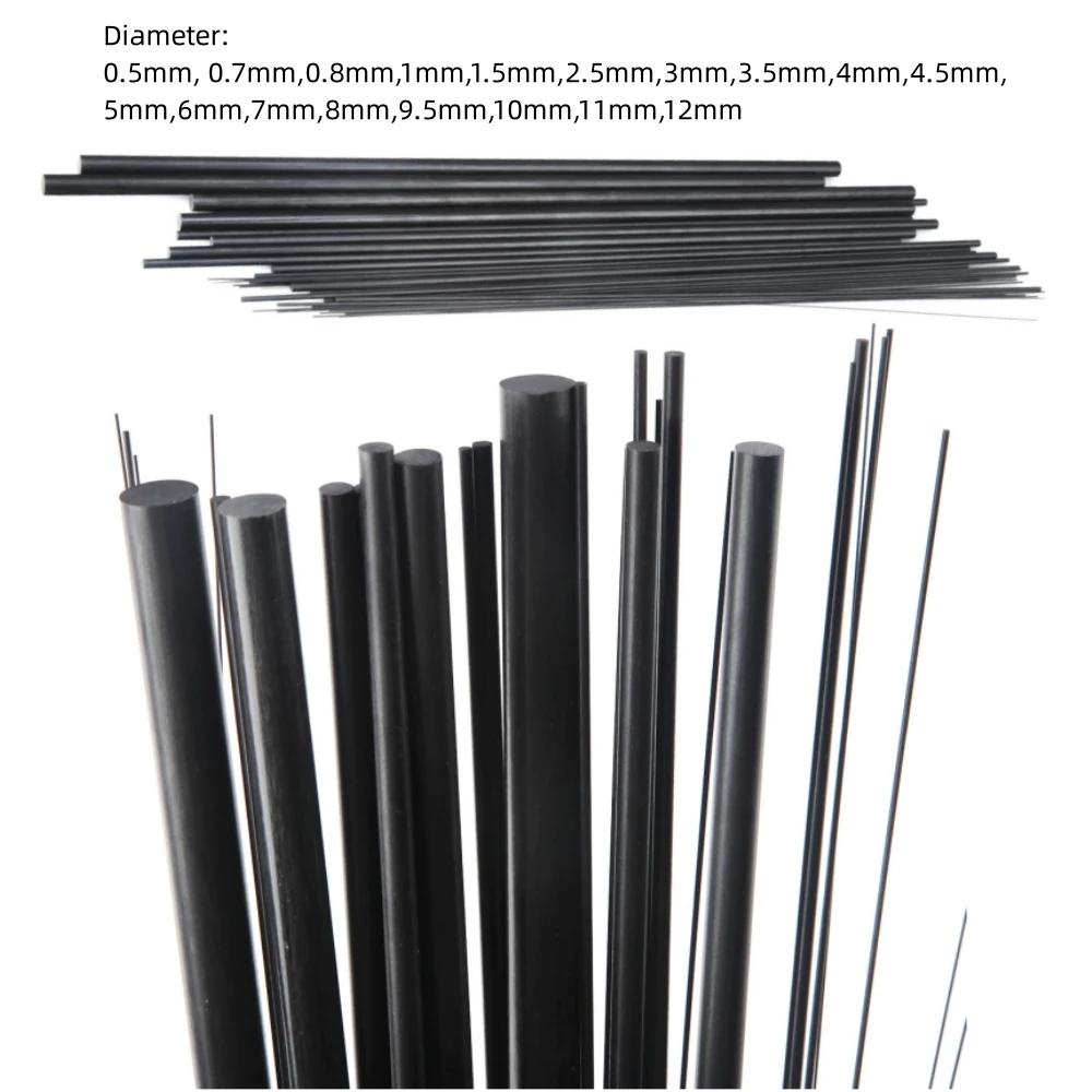 Tiges solides en Fiber de carbone, diamètre 0.5mm ~ 12mm, arbre cylindrique en carbone pour modèles 