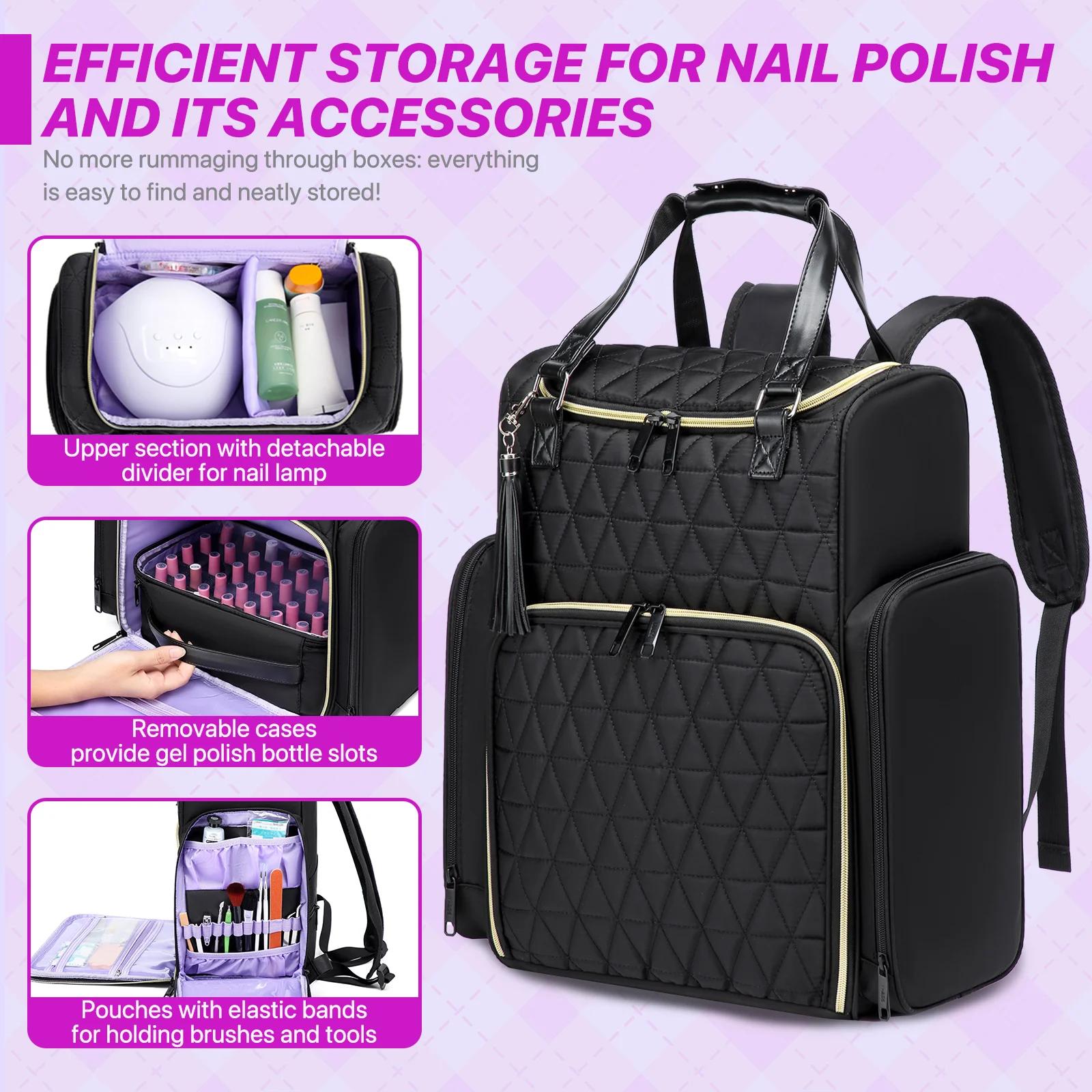 Sac à dos organisateur de vernis à ongles, multi-compartiments, pour accessoires de manucure, outils