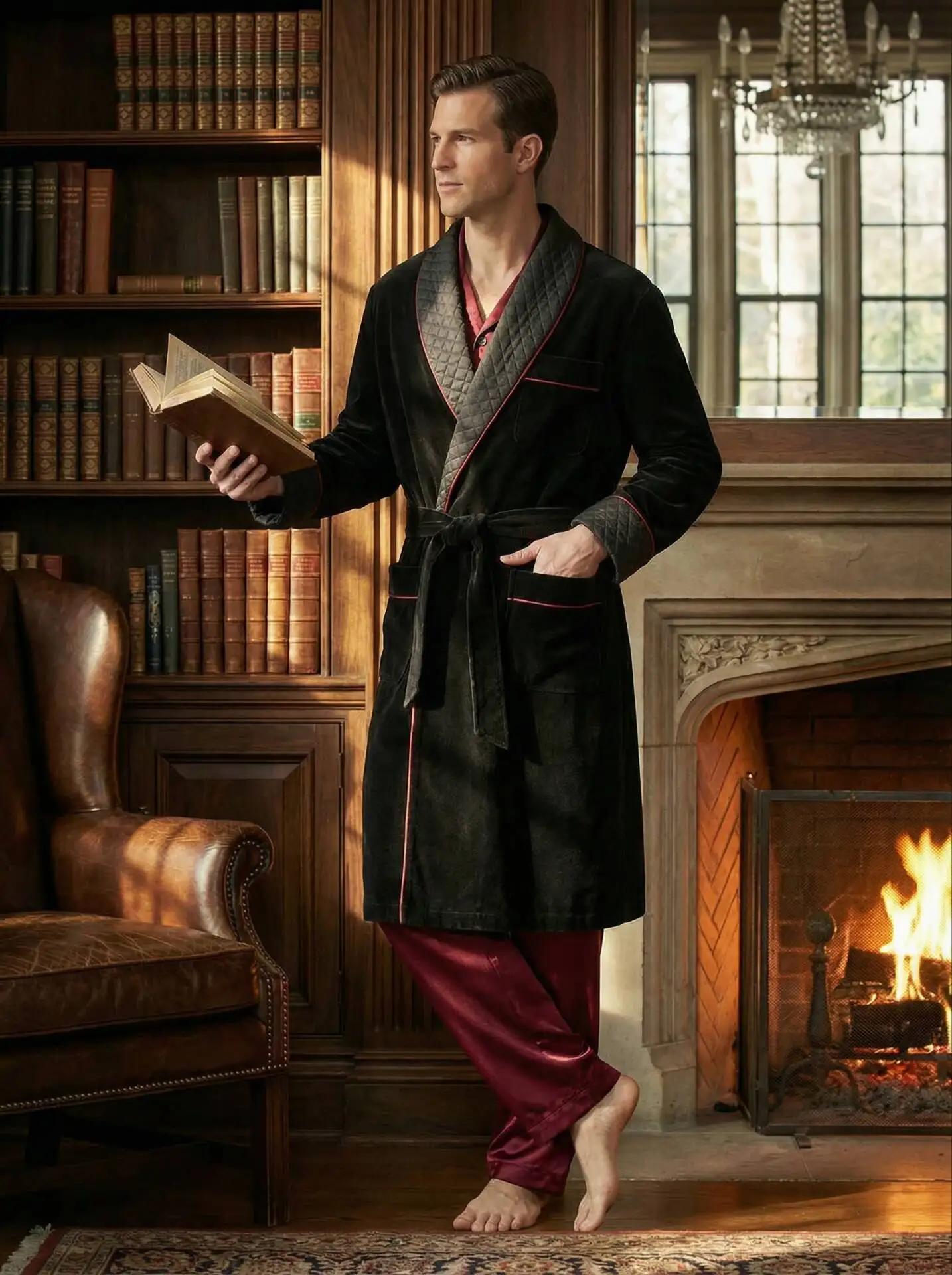 Veste longue en velours pour fumer, manteau de marié à revers châle, costume Terno pour hommes, Blaz