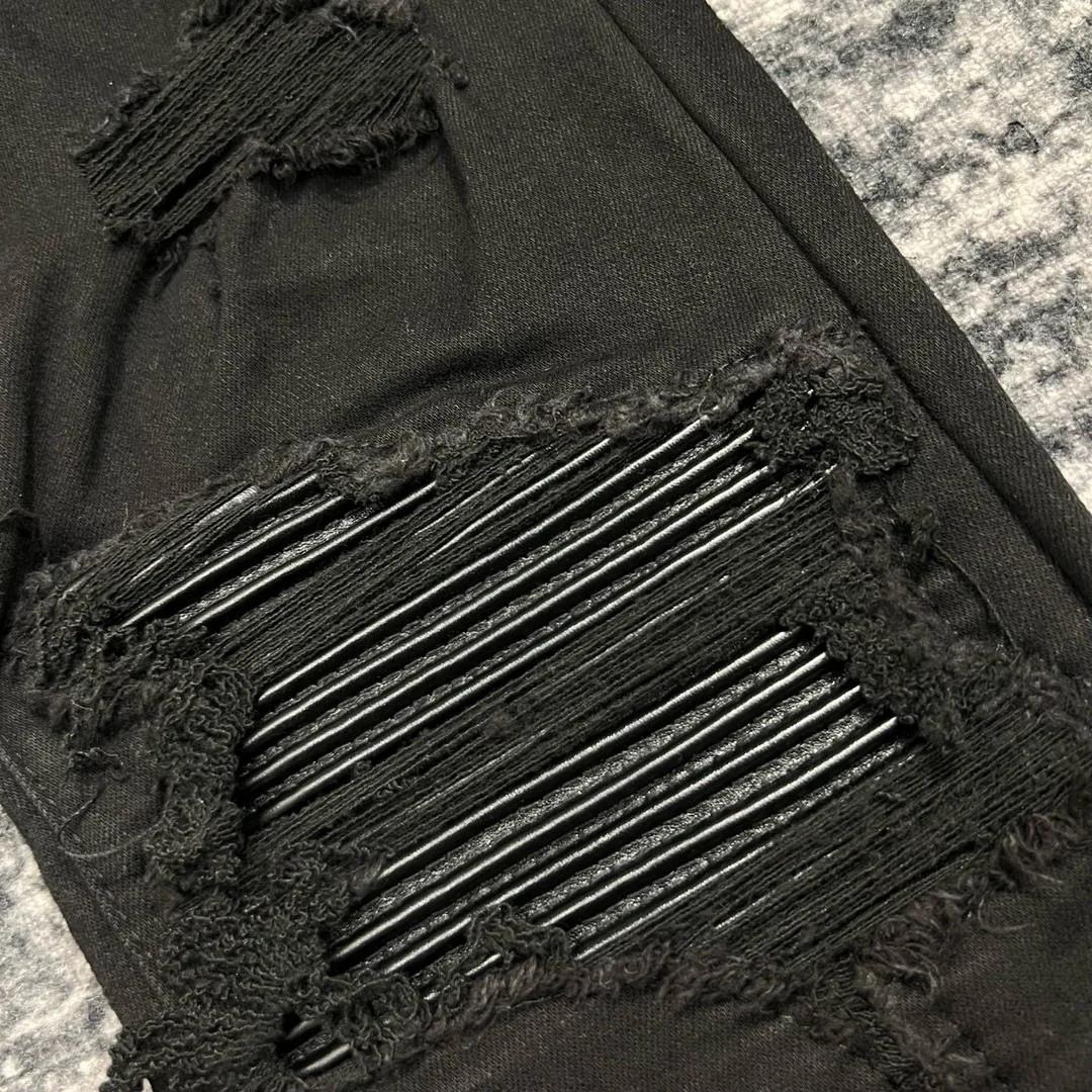 jeans noirs skinny en cuir côtelé pour hommes