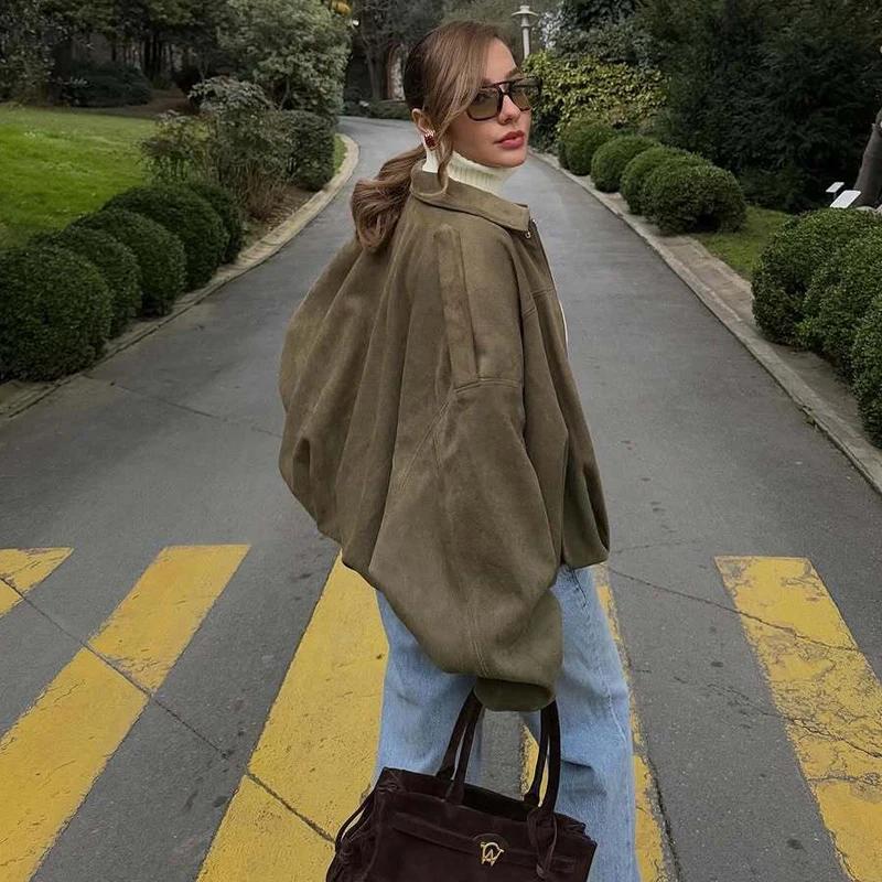 MUJER 2025 vestes bombardier en daim pour femmes vêtements d'extérieur veste surdimensionnée femme S