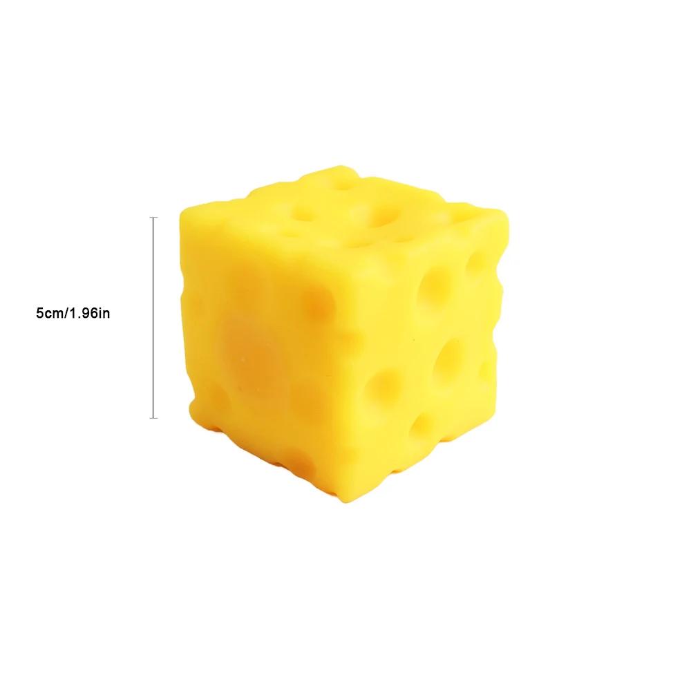 Jouet anti-stress en caoutchouc souple en forme de cube de fromage jaune, nouveauté, rebondissant, p