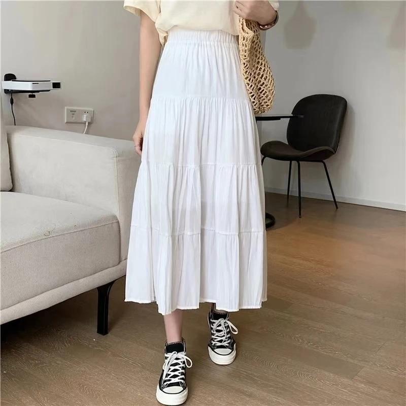 Printemps été femmes jupes Vintage taille haute élastique Patchwork blanc noir Chic longue gâteau a-