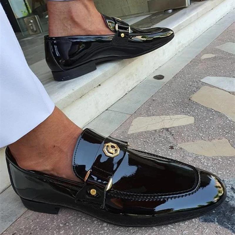 Nouveautés mocassins pour hommes chaussures en cuir noir brillant à boucle chaussures habillées de b