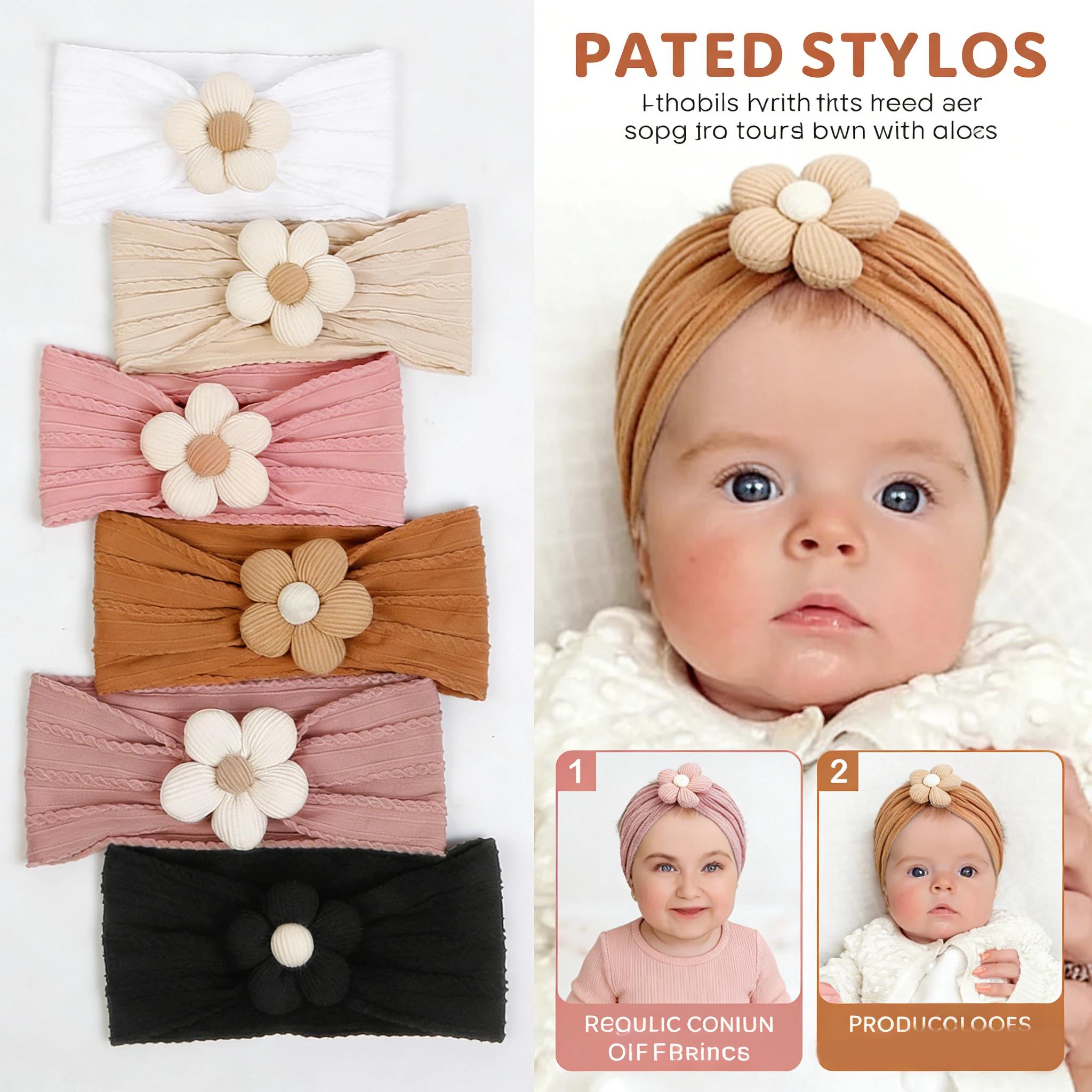 Turban Bebe Fille Bandeau Bebe Fille Bandeau élastique en nylon à fleurs pour filles, turban doux po