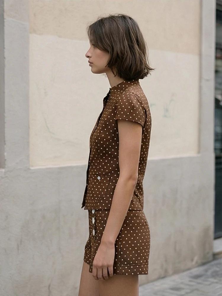 Willshela – ensemble 2 pièces pour femmes, débardeur marron à simple boutonnage et short à fermeture