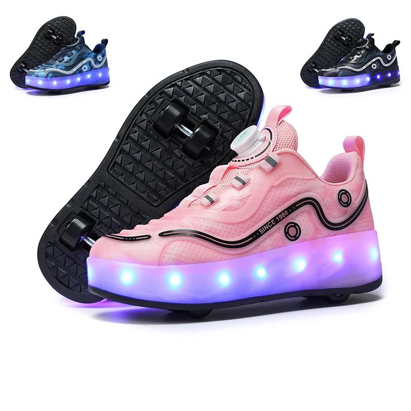 Patins à roulettes à quatre roues pour enfants, baskets à lumière LED pour garçons et filles, chauss
