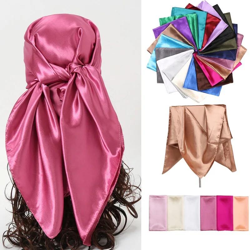 Marque de luxe Foulard en soie femmes Satin couleur unie Hijab foulards musulman paréo Bandana femme