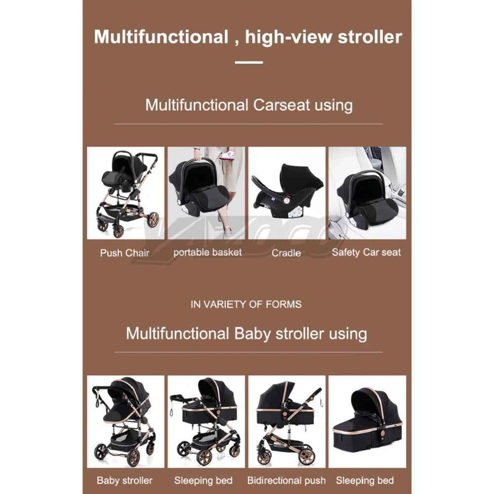 Poussette multifonctionnelle 3 en 1, système de voyage combiné, poussette compacte pour nouveau-nés