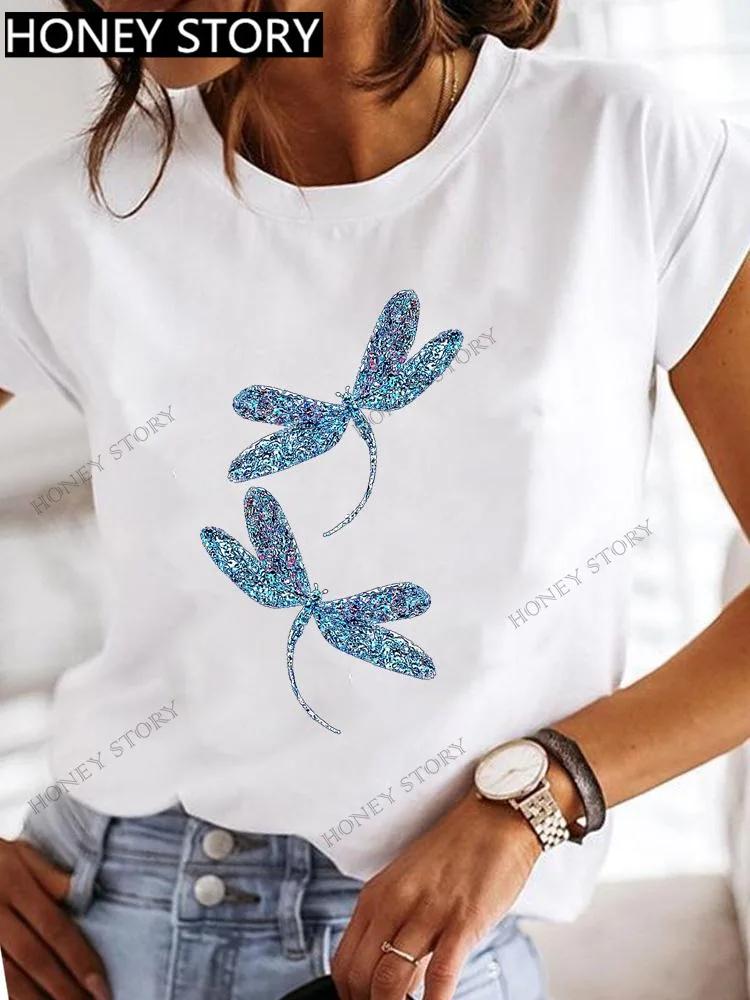 T-shirt manches courtes pour femme, col rond, imprimé papillon, libellule Vive VPN