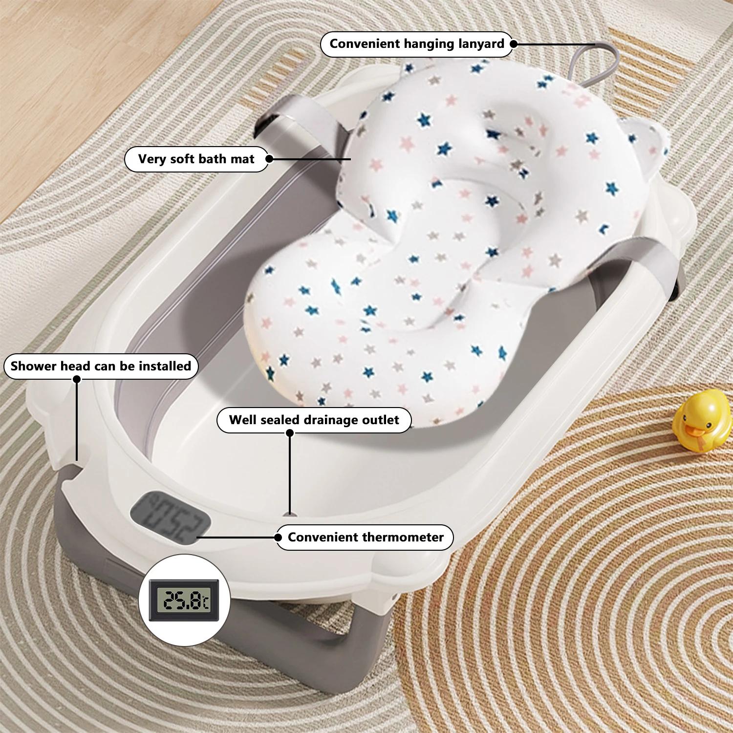 Baignoire bébé 3 en 1 pliable avec support et thermomètre - bain sécurisé du nouveau-né au tout-petit