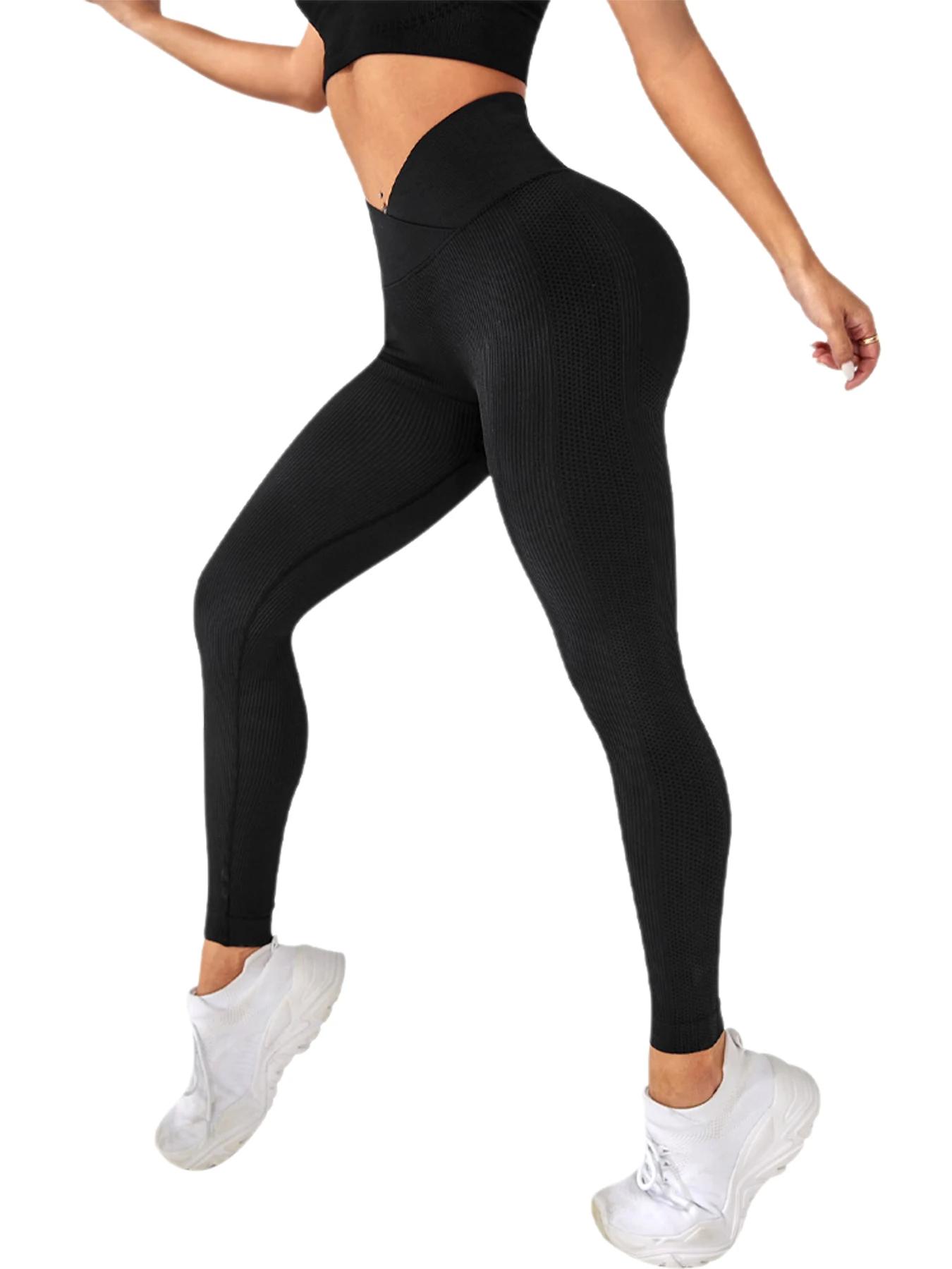 Leggings d'entraînement pour femmes, taille croisée, élastique, fesses à bulles, Fitness, Yoga sans 