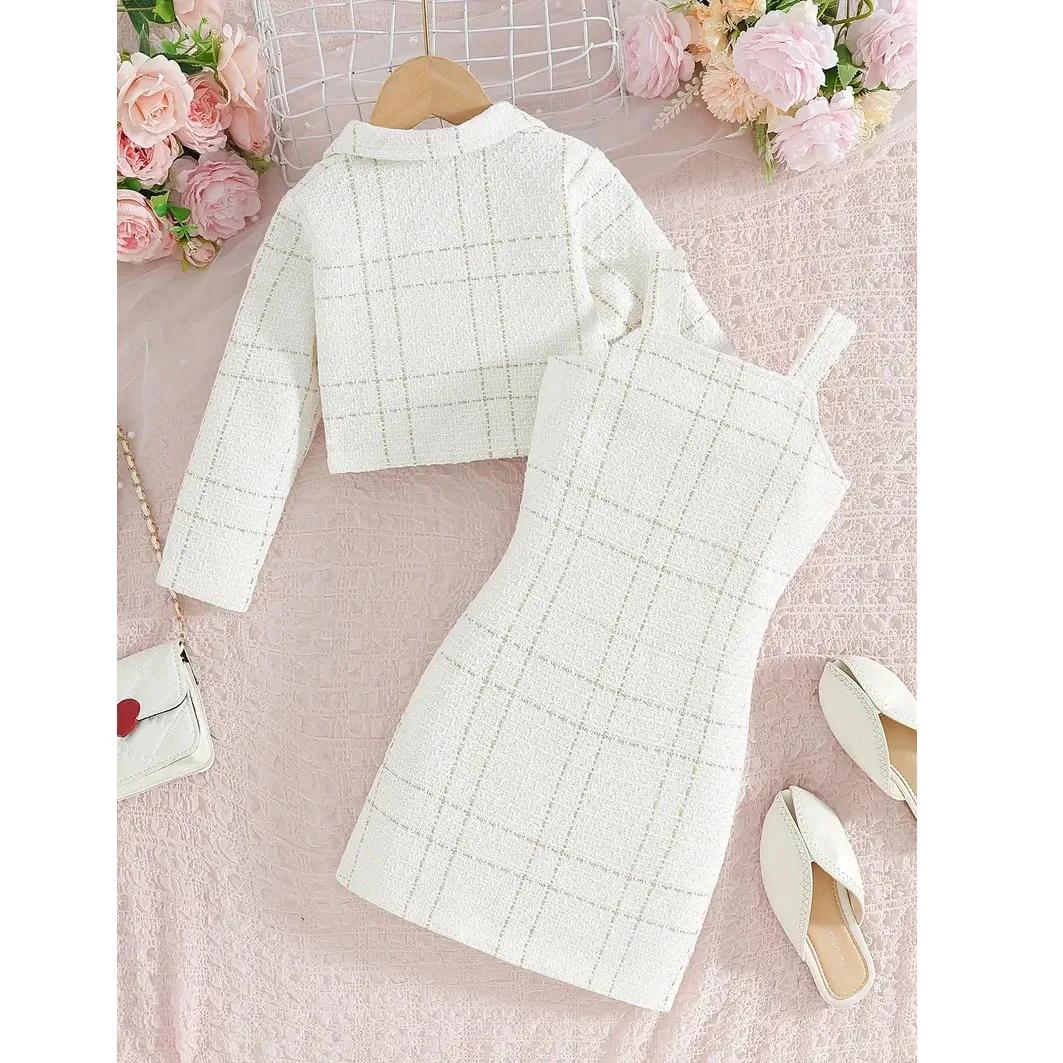 Ensemble de vêtements d'automne/hiver pour filles, veste à manches longues + robe à bretelles pour f