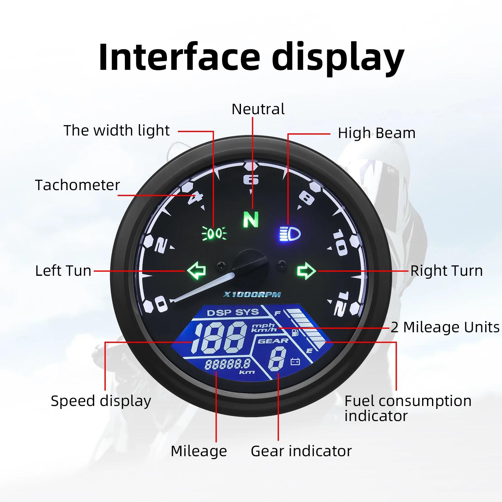 AD nouveau moto universelle 12000RMP LCD compteur de vitesse odomètre tachymètre 1-4 cylindres moto 