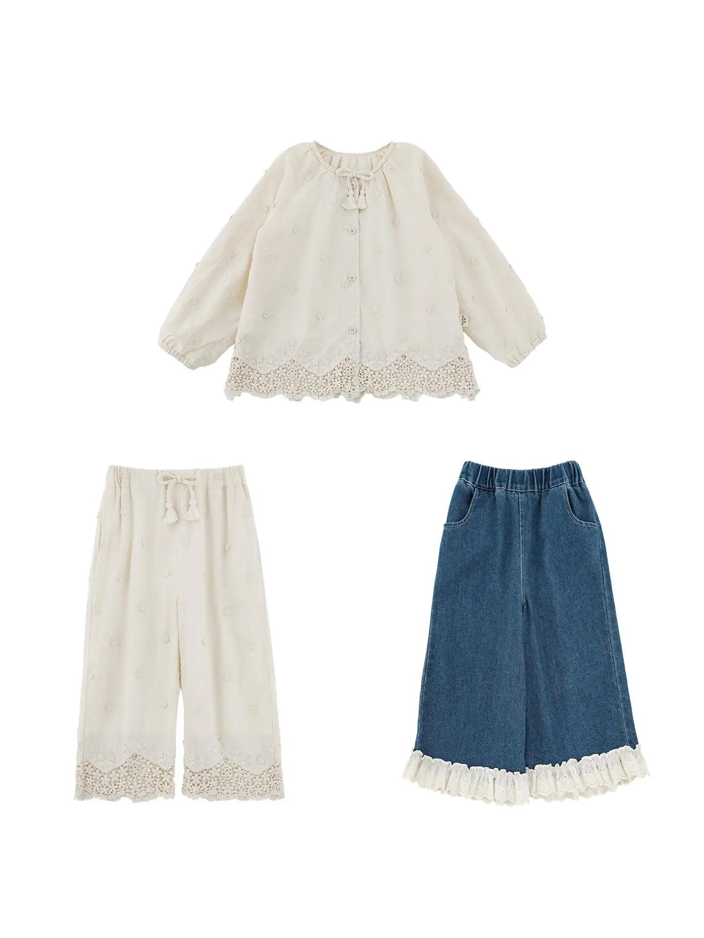 Ensemble de vêtements pour filles printemps 2026 : chemise en coton respirant à manches longues moti