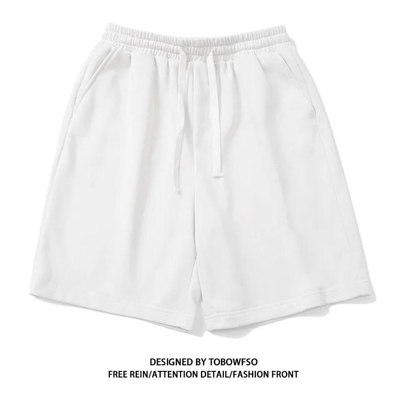 Short de rue Simple 100% coton pour hommes et femmes, pantalon ample à cinq points, blanc et gris, p