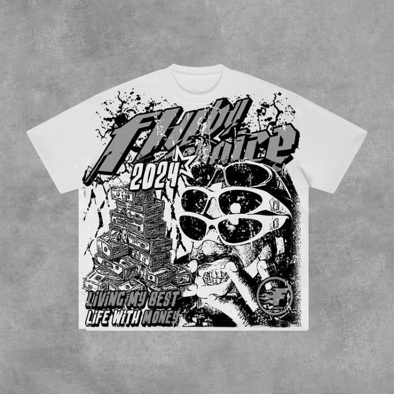 Fly By Choice Living My Best Life with Money Graphique 100% Coton T-Shirt Hommes Y2K Vintage Surdime