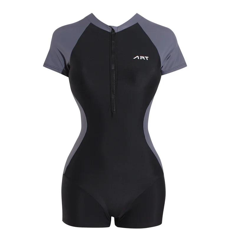 Maillot de bain une pièce à manches courtes pour femmes, protection contre les éruptions cutanées, b