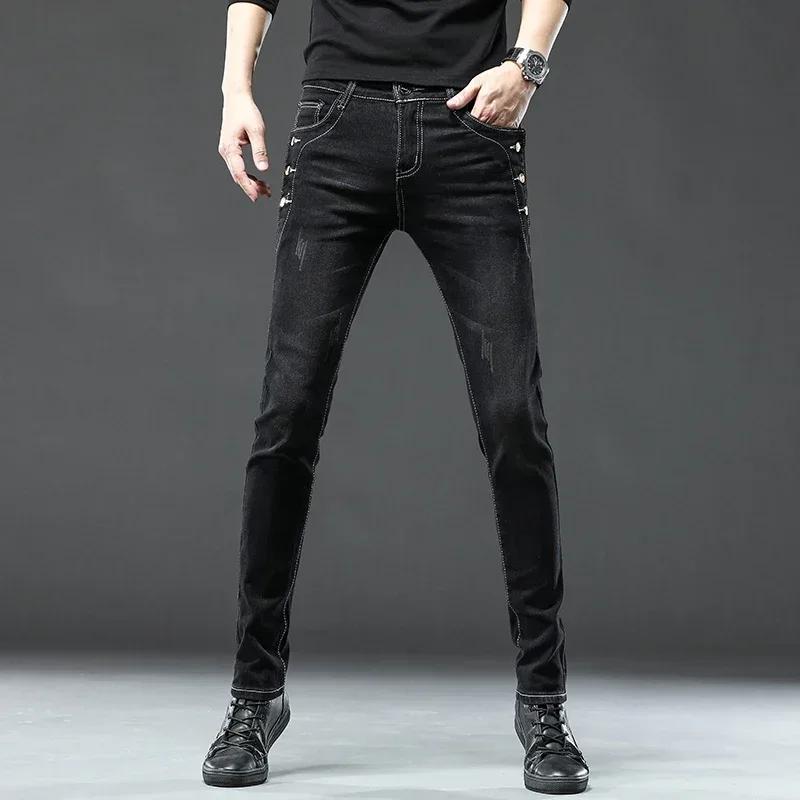 Jean Vintage pour hommes, pantalon crayon droit extensible, mode coréenne, lavage flocon de neige, c