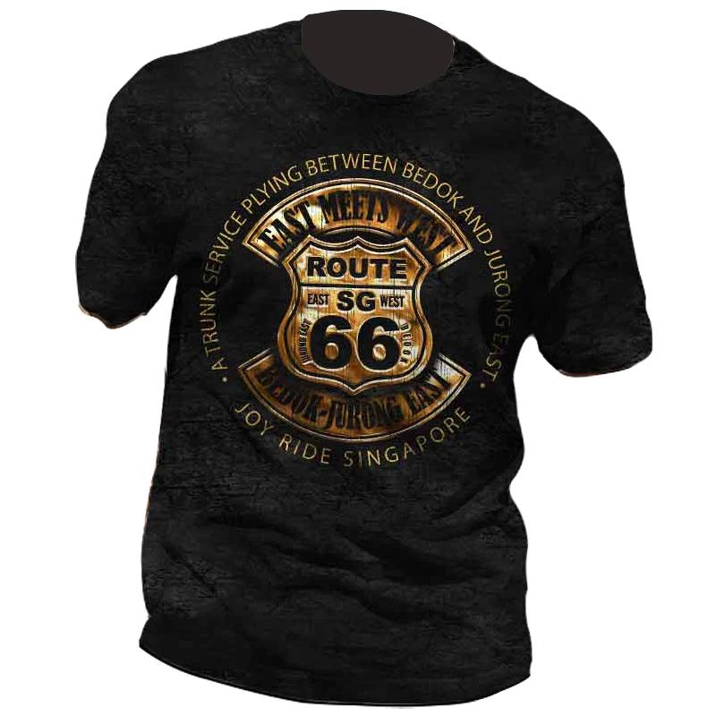 US Route 66 imprimé nouveau T-Shirt Vintage pour hommes taille européenne hauts Hip-Hop T-Shirt homm