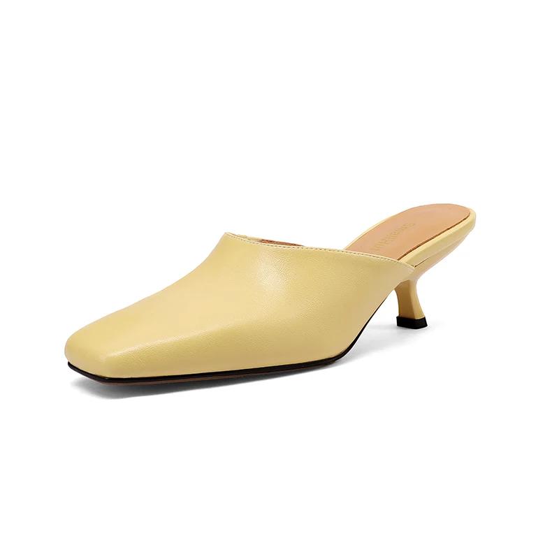 SmallHut Nouvelle Tendance Été Mules Femme en Cuir Fendu Sexy Motif Serpent Jaune Bleu Beige à Talon