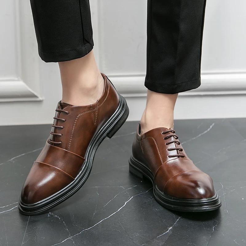 Chaussures en cuir véritable pour hommes, confortables, décontractées, formelles, à lacets, pour tou