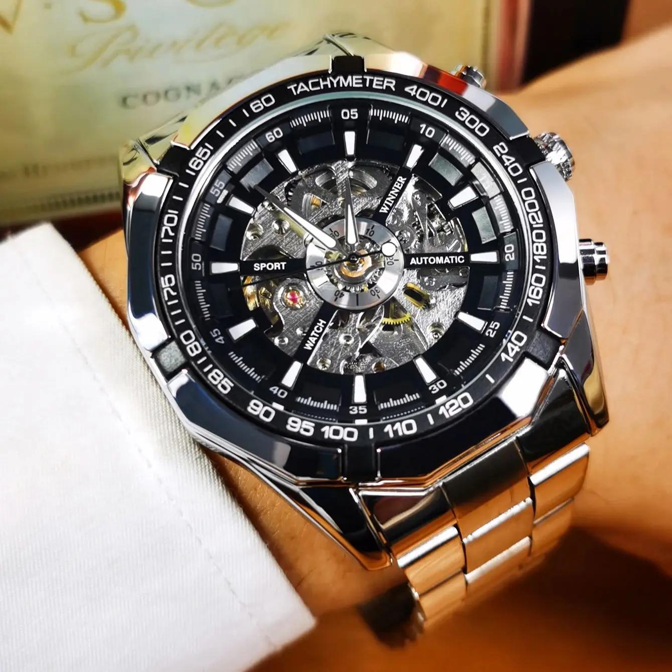 WINNER – montre squelette classique pour hommes, aiguilles lumineuses, mécanique, bracelet en acier 