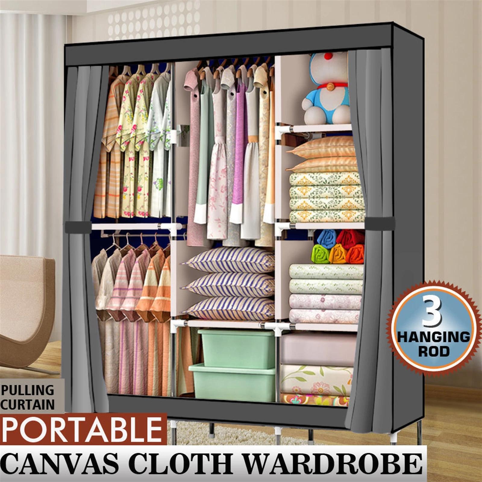 Armoire de rangement portable T1 avec étagère, armoire à vêtements, gris, 71 po