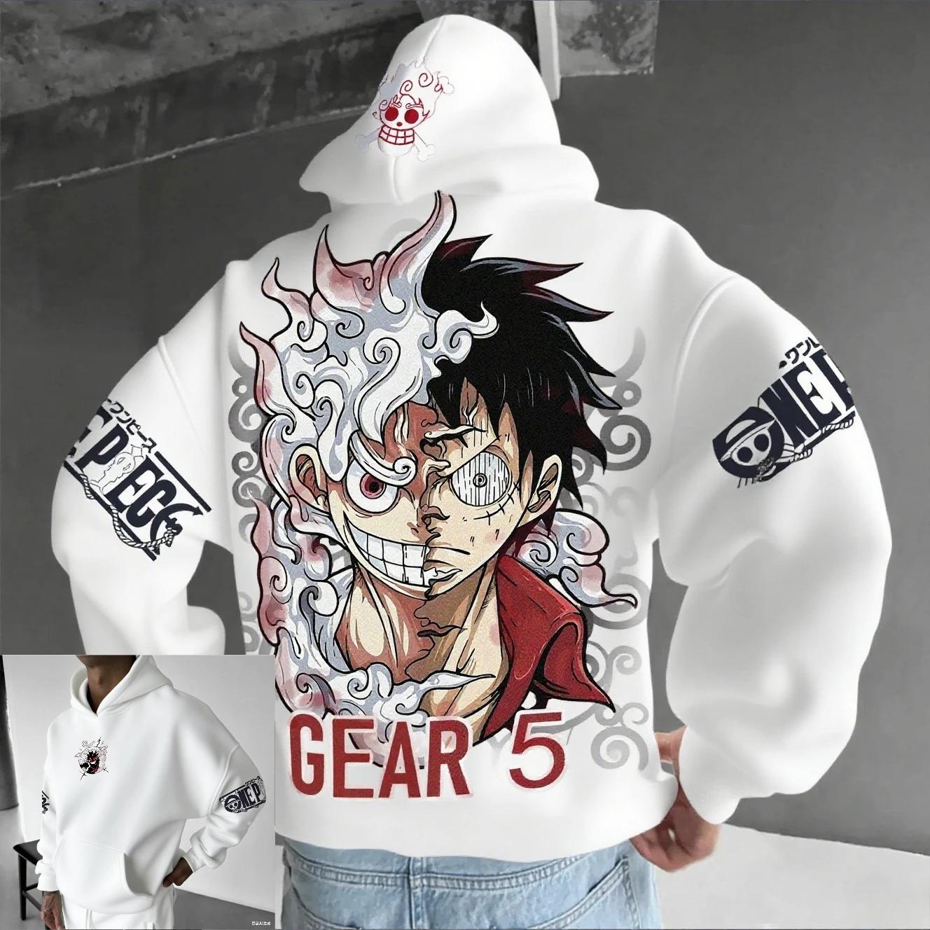 Sweat-shirt à capuche Anime pour hommes et femmes, One Piece Luffy Gear 5 Nika, streetwear décontrac