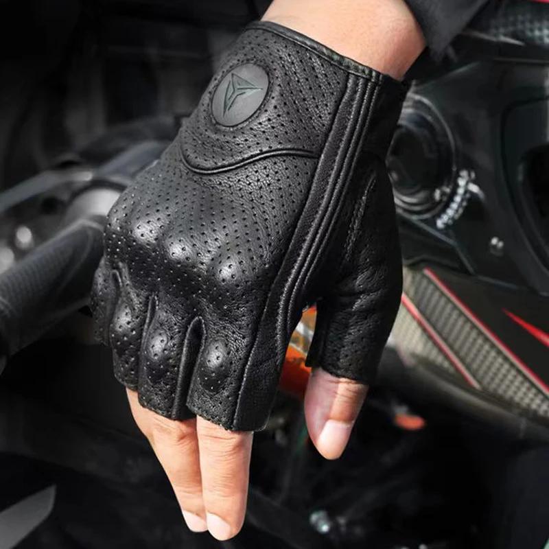Gants de Moto d'été sans doigts, accessoires en cuir de chèvre, demi-doigt, Motocross Gant Moto Guan