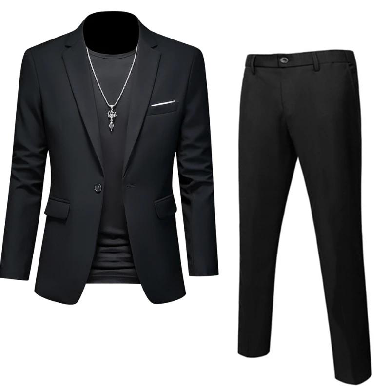 6XL-M (Blazer + pantalon) costumes d'affaires de haute qualité, couleur unie, coupe cintrée, 2 pièce