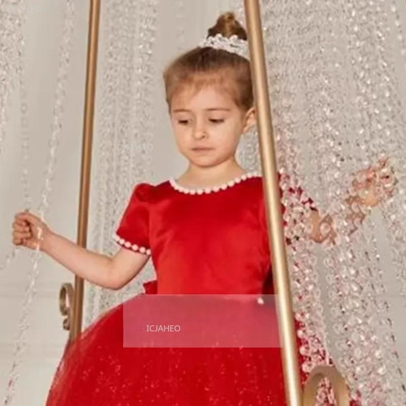 Robe de soirée princesse rouge pour filles, en Tulle bouffant, pour anniversaire, enfants, hôte, vio