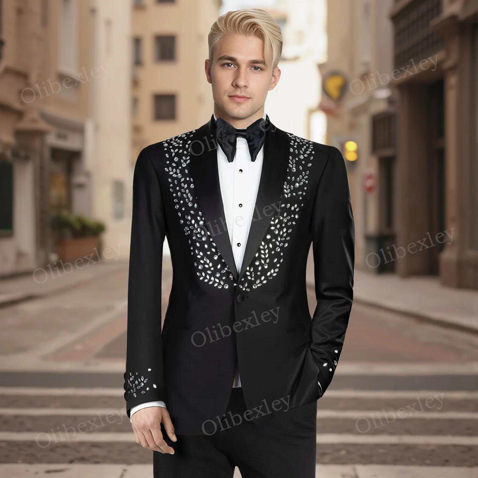 Smokings noirs pour hommes costumes noirs 2 pièces personnalisé Elegante haute qualité Slim Fit homm