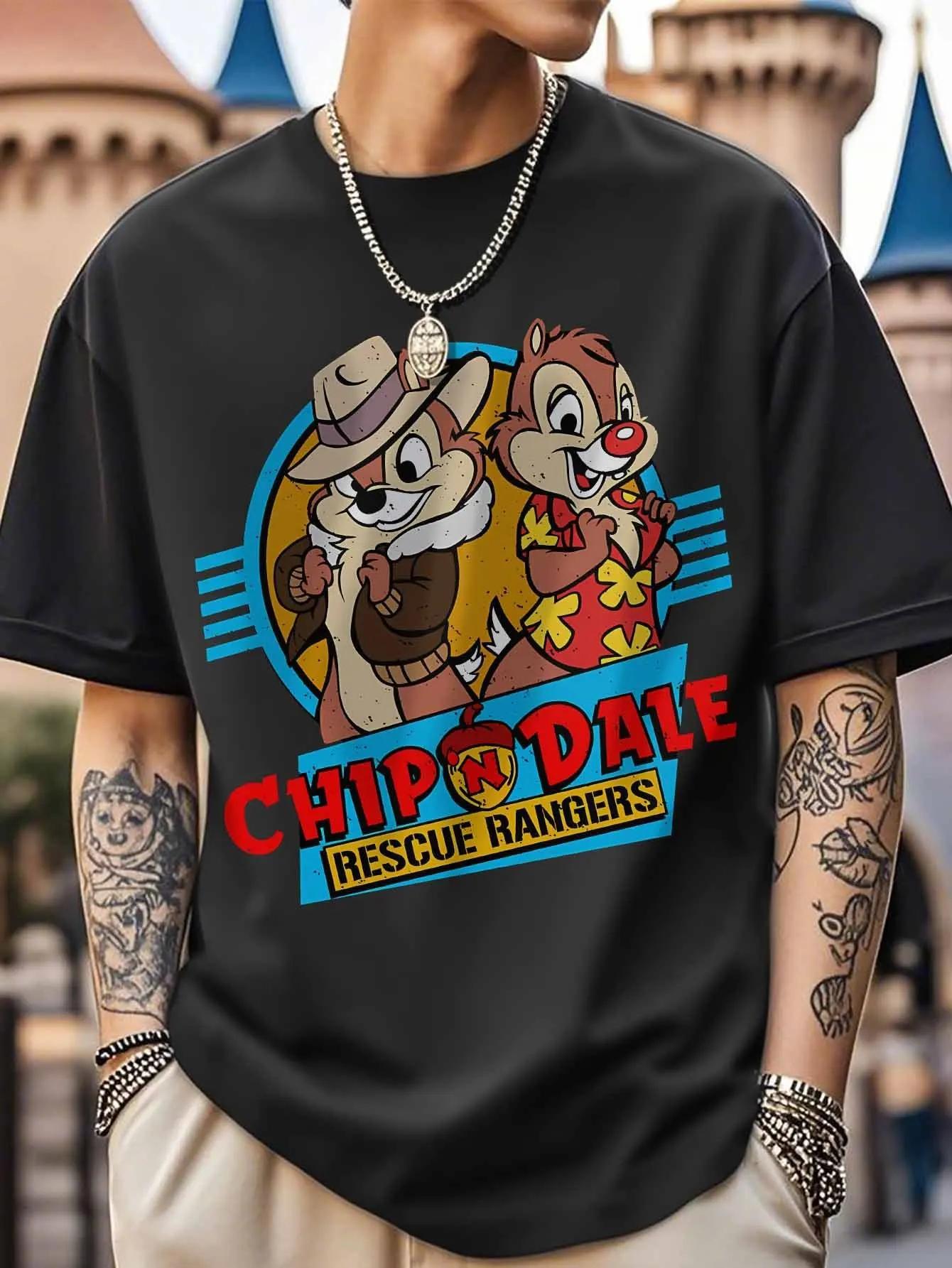 Disney Chip & Dale T-shirt en coton imprimé créatif 2026 été nouvelle rue Hip Hop à la mode décontra