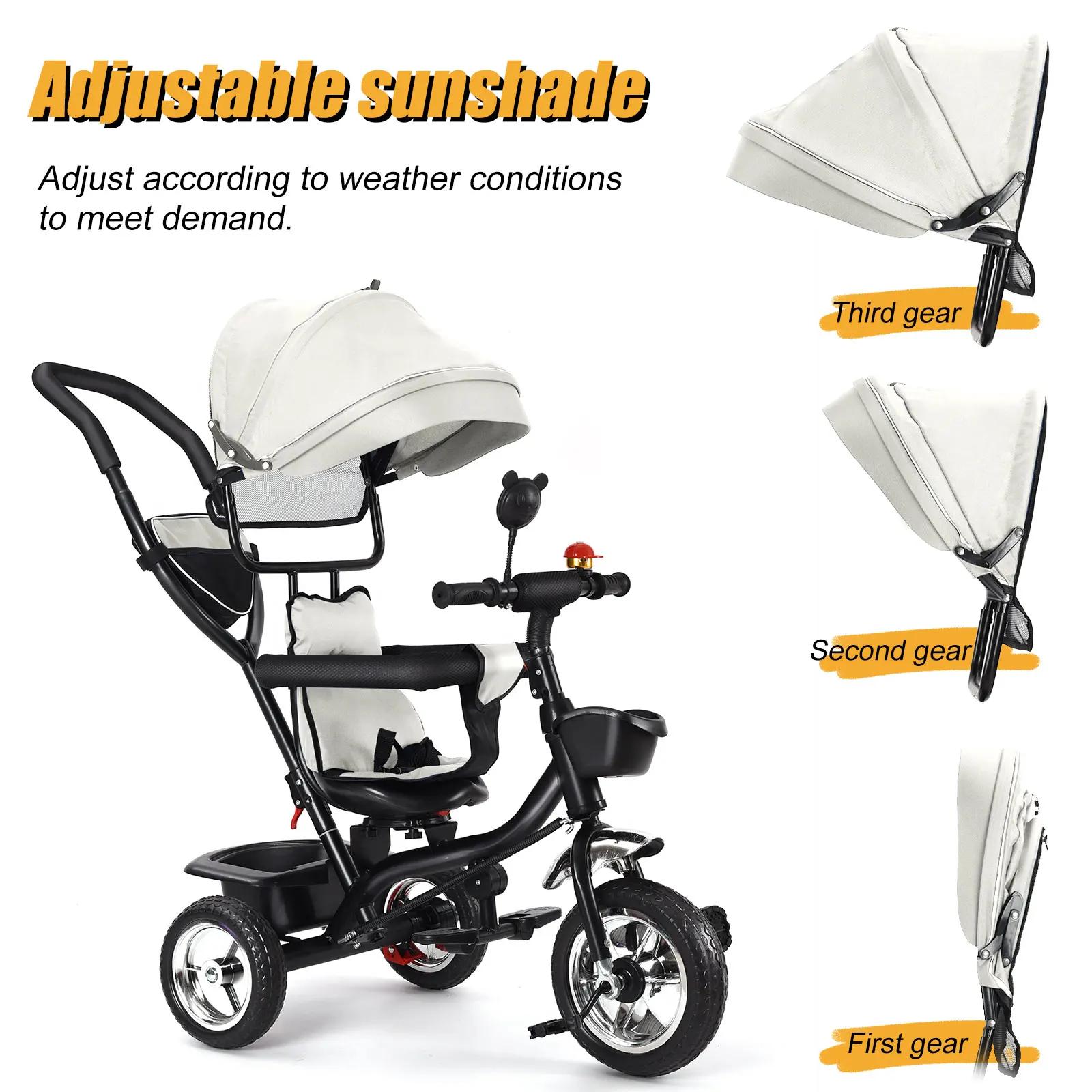 Tricycle Bébé Evolutif 6 en 1 Vélo Poussette Bébé avec Poignée de Poussée, Auvent Amovible, Ceinture